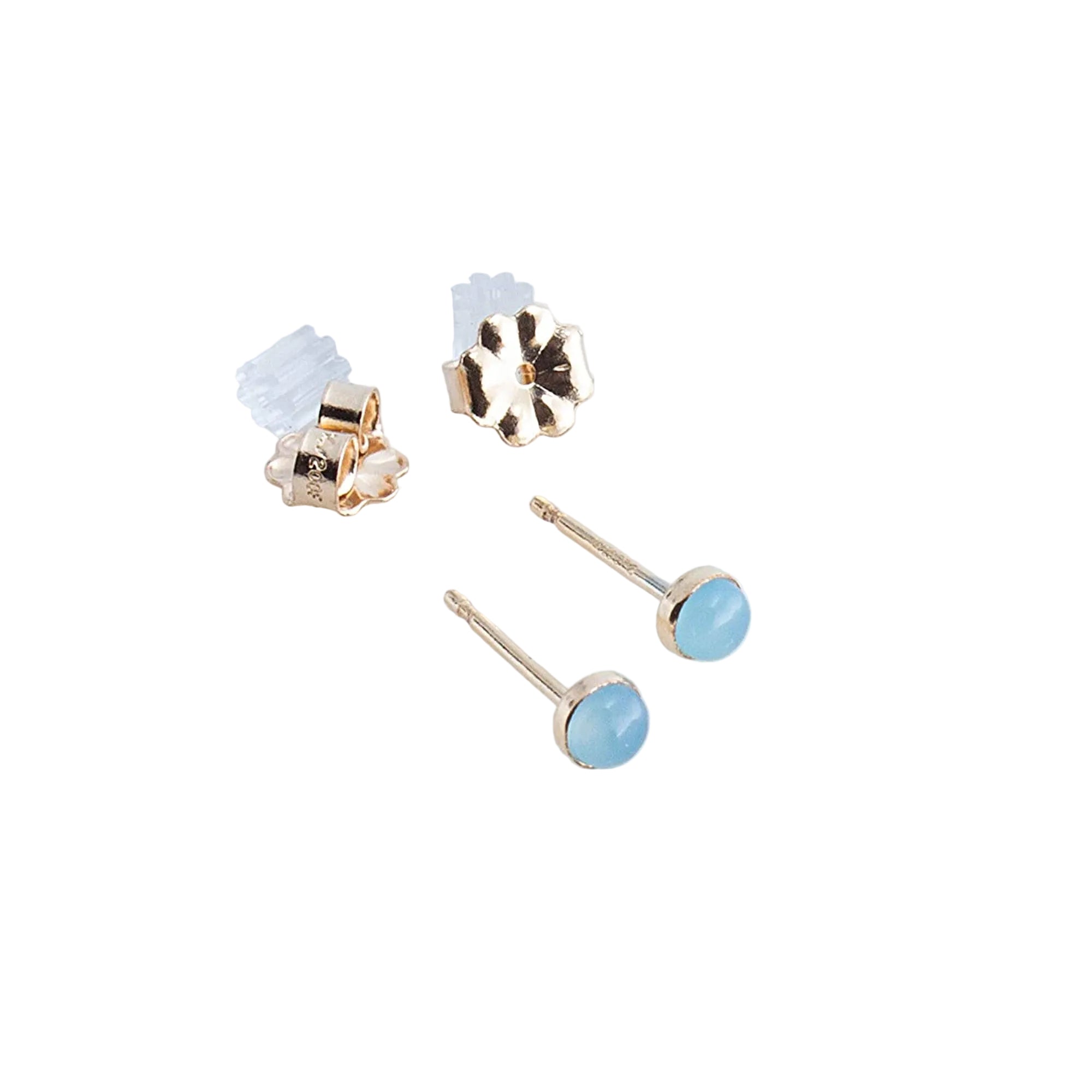 Gold-Filled Light Blue Chalcedony Tiny Stud Earrings