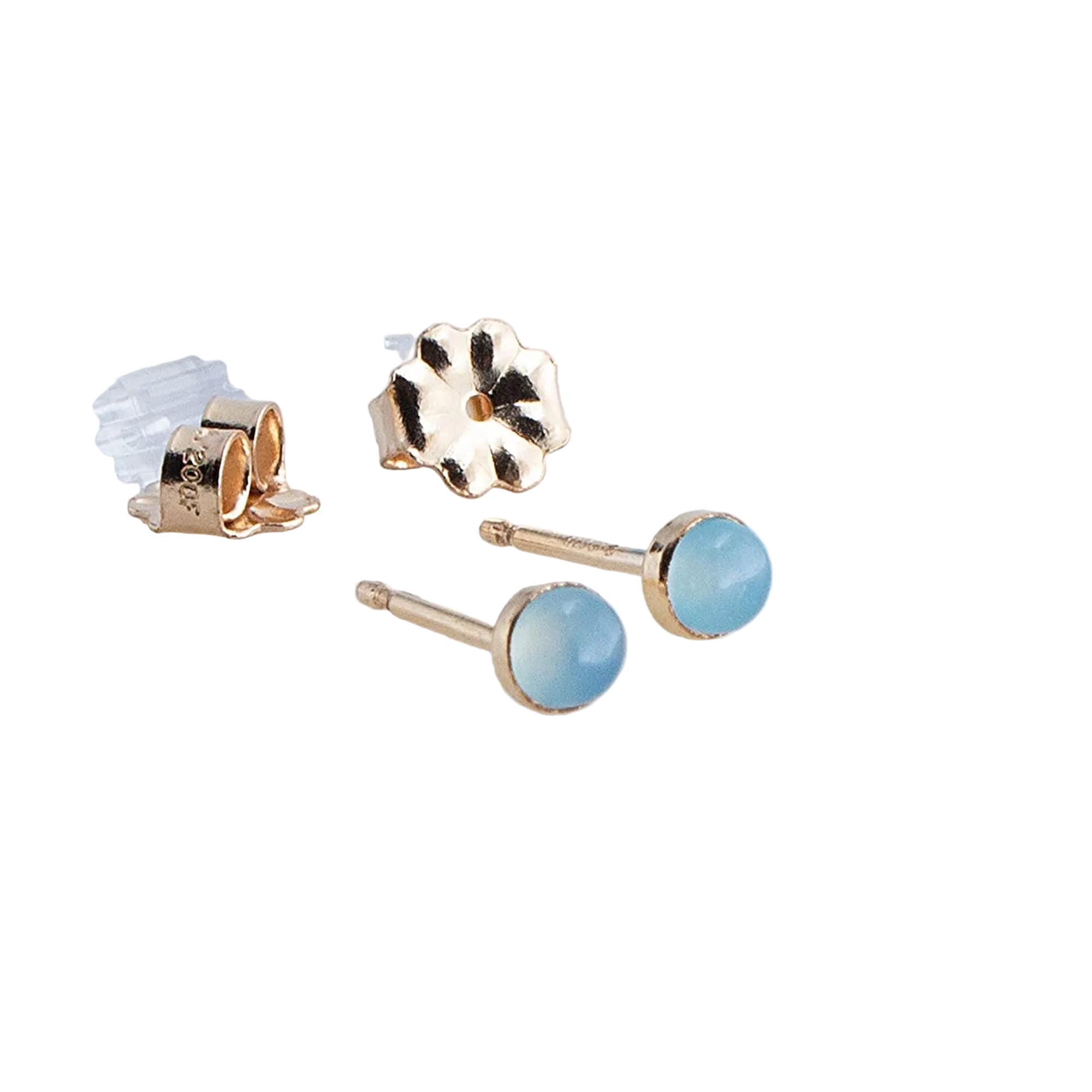 Gold-Filled Light Blue Chalcedony Tiny Stud Earrings
