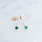 Gold Filled Tiny Stud Earrings with Green Chalcedony 3 mm