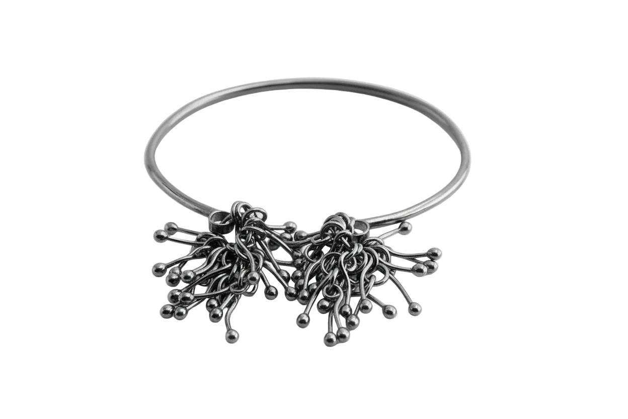 Sterling Silver Bangle Cuff with Silver Drops Bracelet