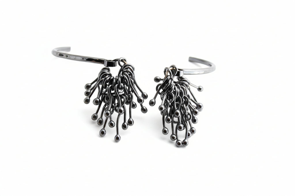 Sterling Silver Bangle Cuff with Silver Drops Bracelet