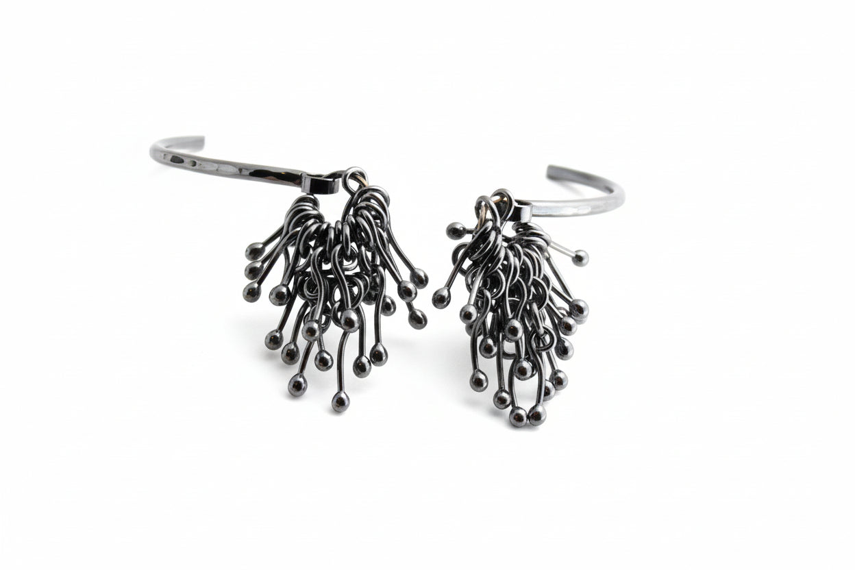 Sterling Silver Bangle Cuff with Silver Drops Bracelet