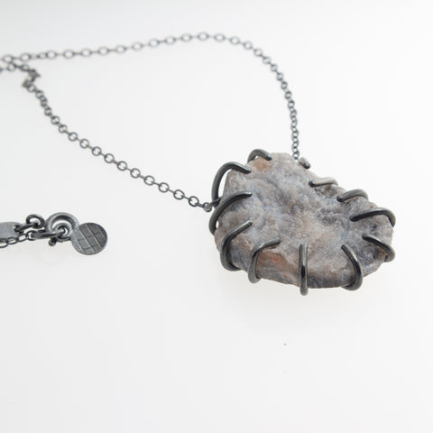 Sterling Silver Contemporary Necklace with Large Agate Druzy Pendant