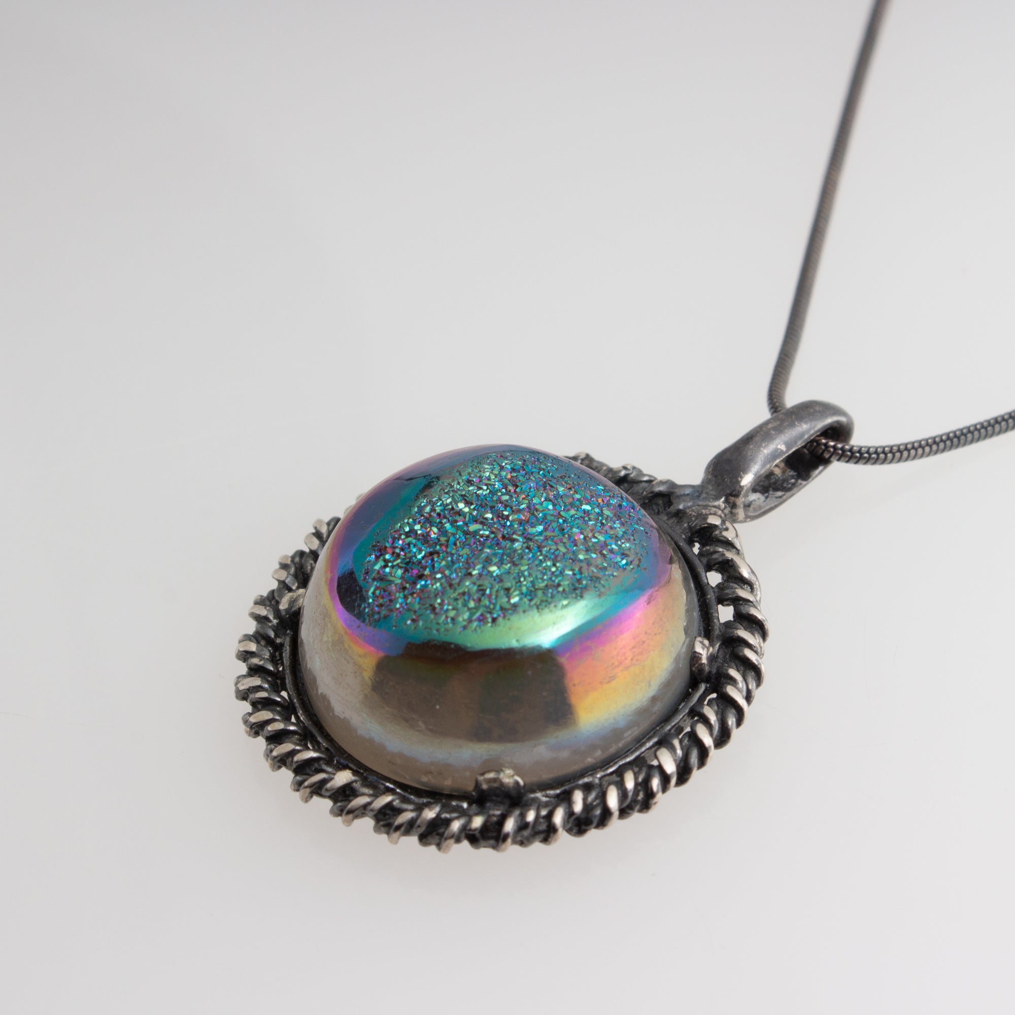 Sterling Silver Midnight Blue-Green Druzy Necklace | Sol & Venus