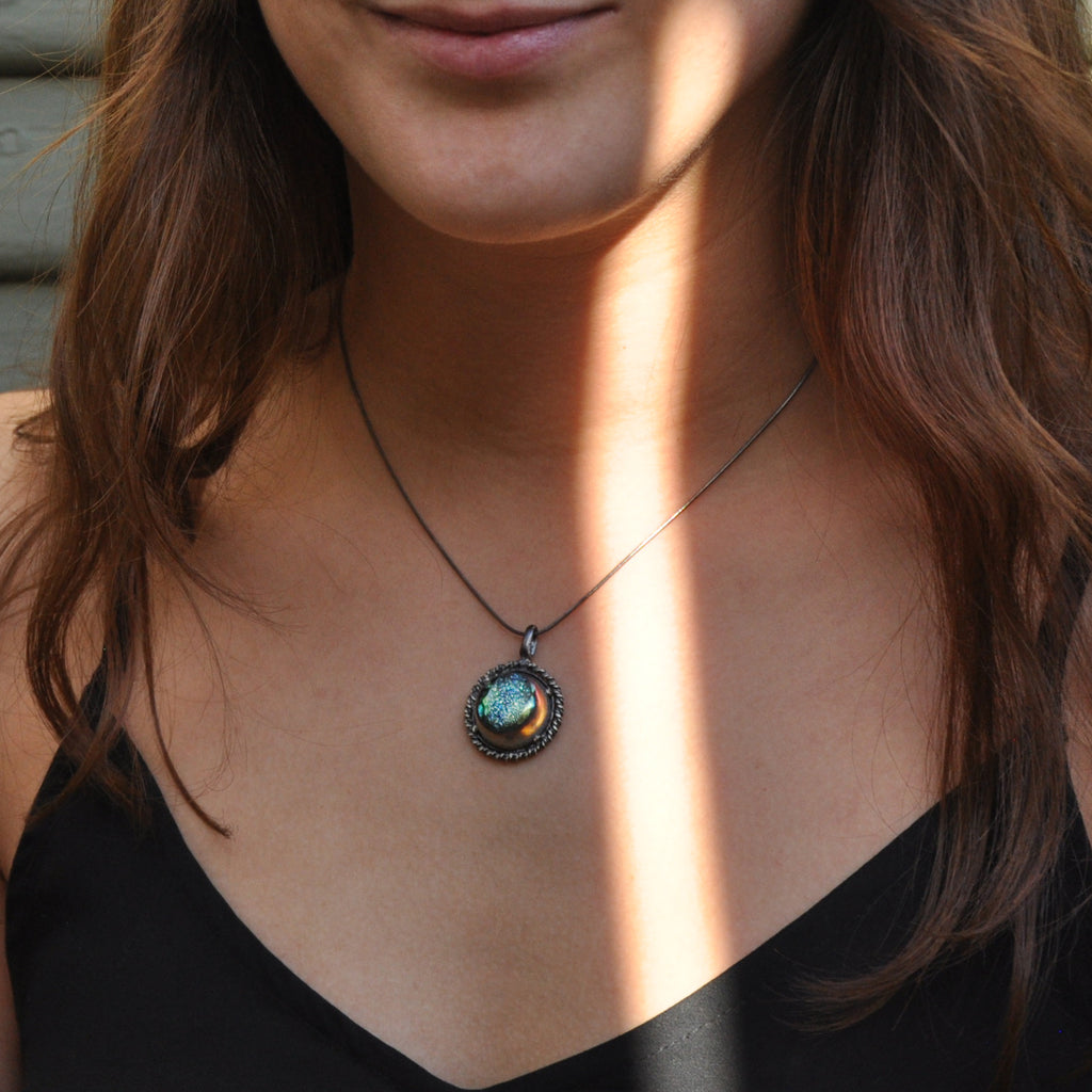 Sterling Silver Midnight Blue-Green Druzy Necklace