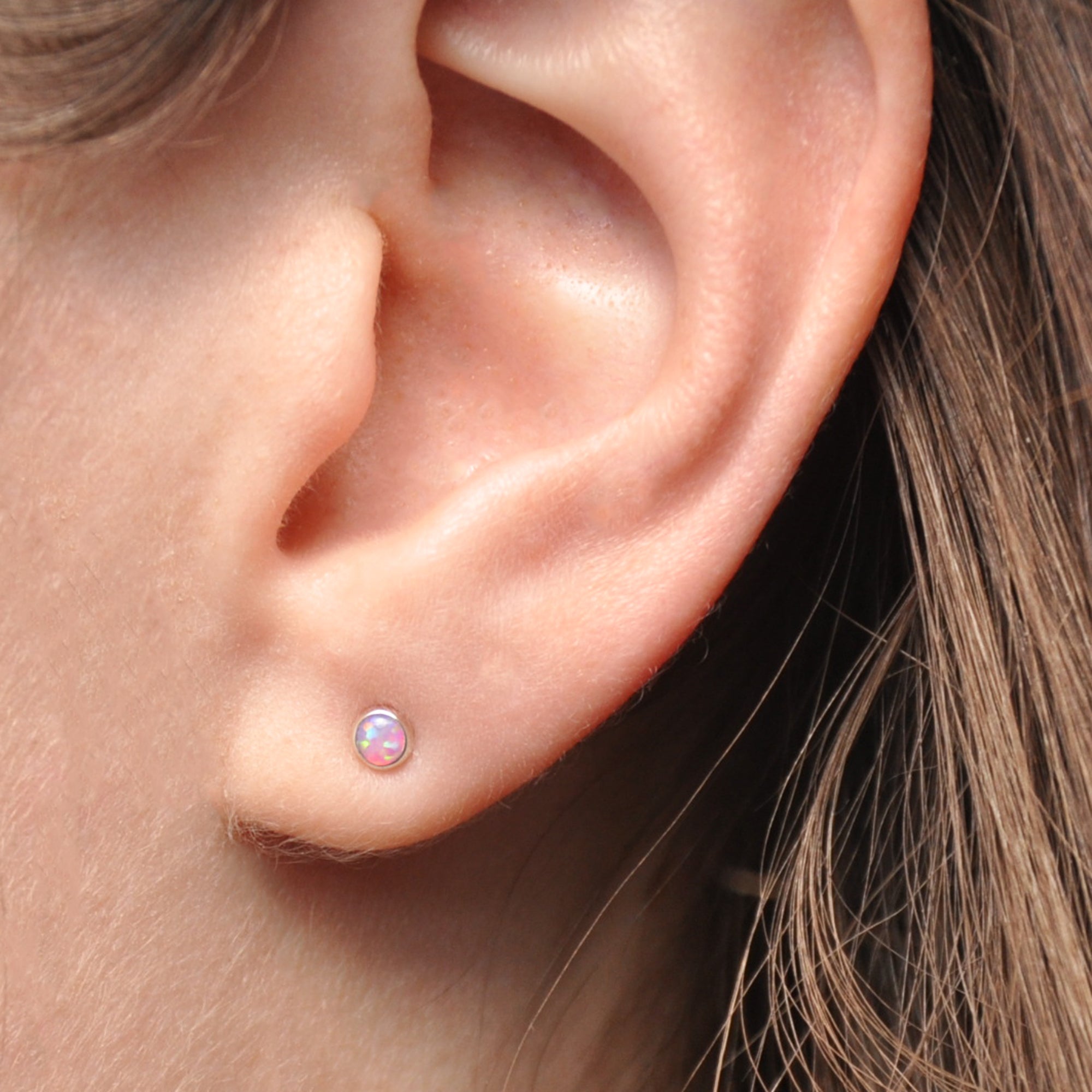Sterling Silver Pink Opal Stud Earrings