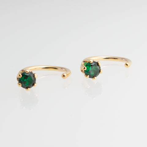 Gold Filled Small Hoop Earrings with Emerald
