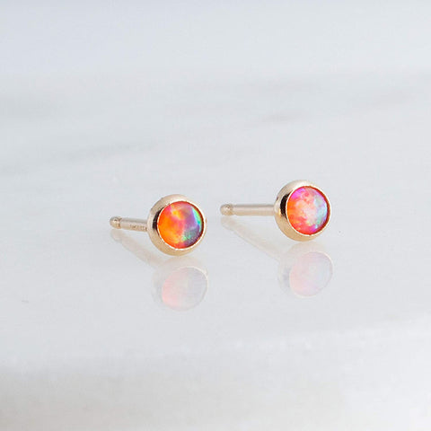 Gold Filled Tiny Stud Earrings with Fire Opal 3 mm