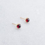 Gold Filled Stud Earrings with Red Garnet 4 mm