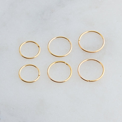 Gold Filled 3 Pair Set of 6-7-8 mm Hoop Earrings gauge 22