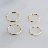 Sol and Venus Gold Filled 2 Pair Set of 7 mm and 8 mm Hoop Earrings 22 GA