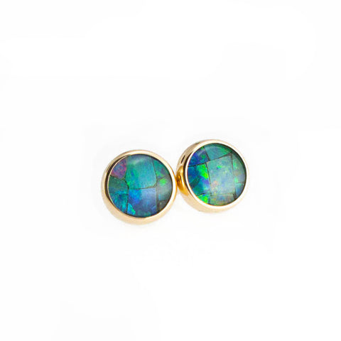SOLID GOLD Stud Earrings with Green Opal 6 mm
