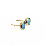 SOLID GOLD Stud Earrings with Green Opal 6 mm