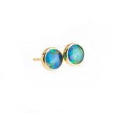 SOLID GOLD Stud Earrings with Green Opal 6 mm