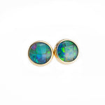 SOLID GOLD Stud Earrings with Green Opal 6 mm