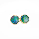 SOLID GOLD Stud Earrings with Green Opal 6 mm