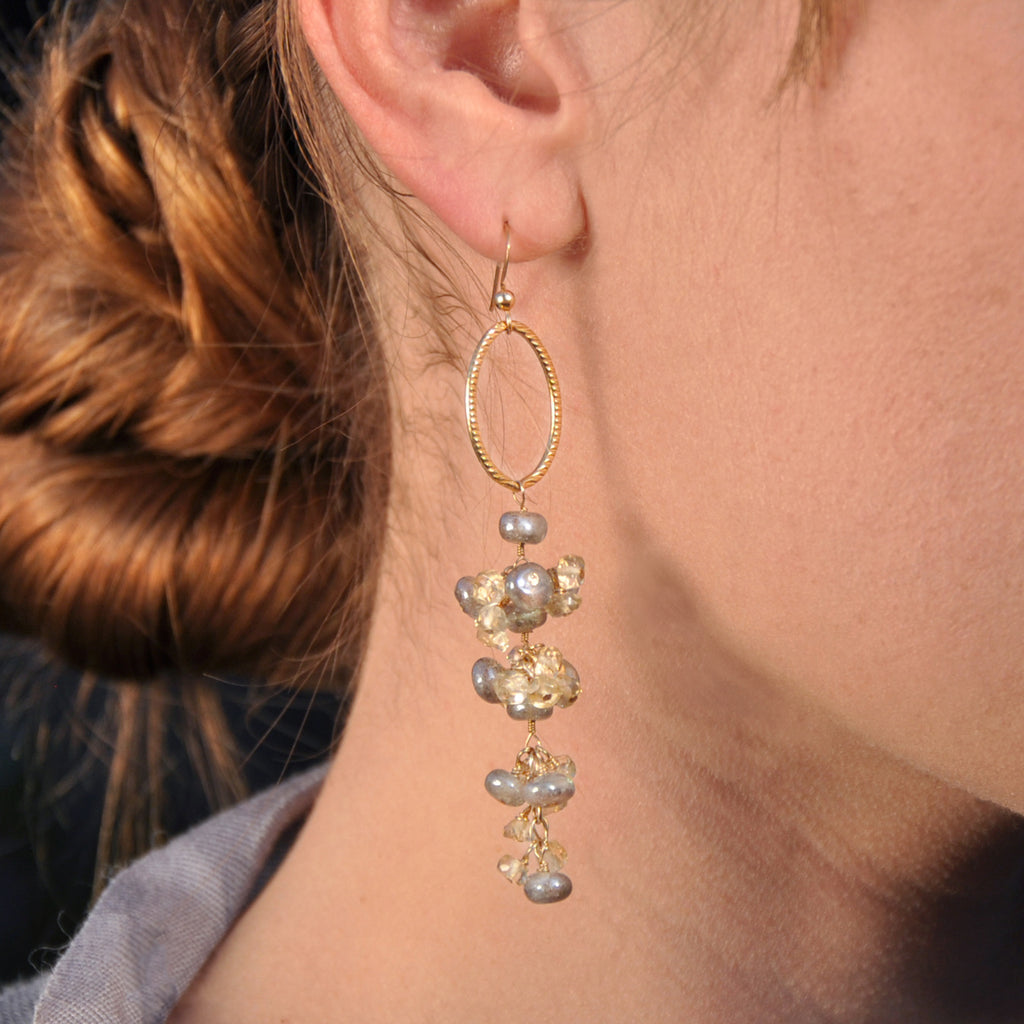 Gold Labradorite and Citrine Earrings