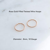 Rose Gold Filled Small Twisted 8 mm Hoop Earrings 18 gauge