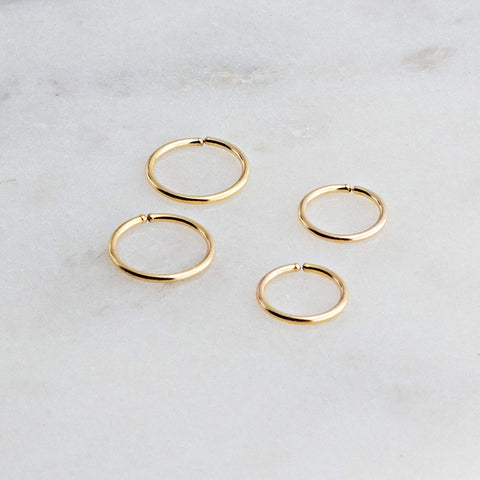 Sol and Venus Gold Filled 2 Pair Set of 7 mm and 8 mm Hoop Earrings 22 GA