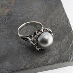 Sol and Venus Large Black Tahitian Saltwater Pearl Ring in Sterling Silver