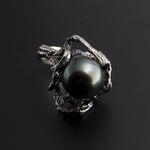Statement Sterling Silver Ring with Tahitian Saltwater Pearl
