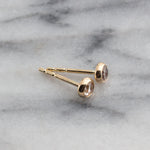 SOLID GOLD Stud Earrings with White Faceted Topaz 3mm