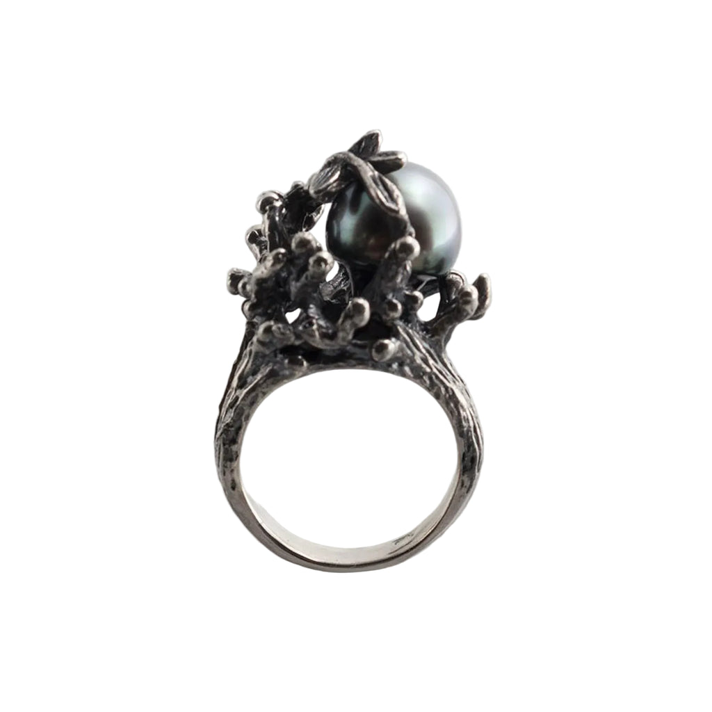 Sterling Silver Peacock Green Tahitian Pearl Ring
