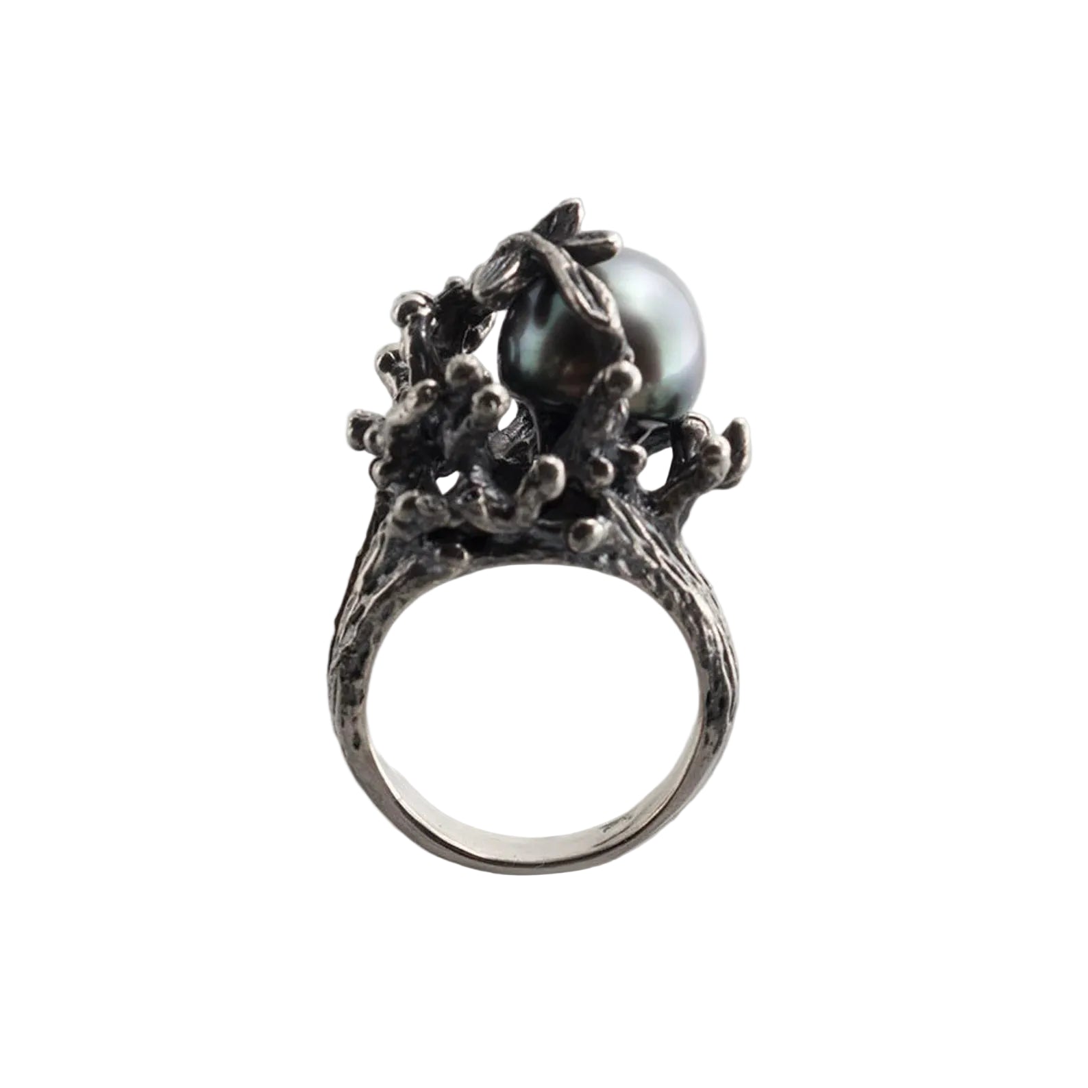 Sterling Silver Peacock Green Tahitian Pearl Ring