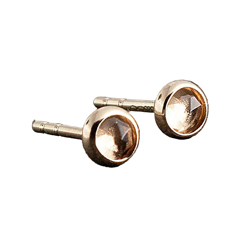 Solid Gold White Faceted Topaz Stud Earrings (3mm)