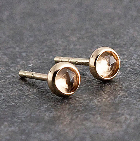 SOLID GOLD Stud Earrings with White Faceted Topaz 3mm