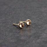 SOLID GOLD Stud Earrings with White Faceted Topaz 3mm