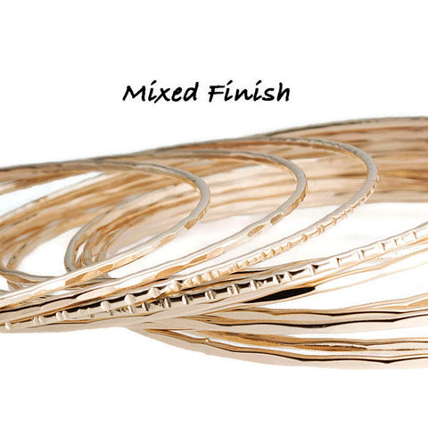 Gold Filled Stackable Slip On Bangles with Mixed Finish