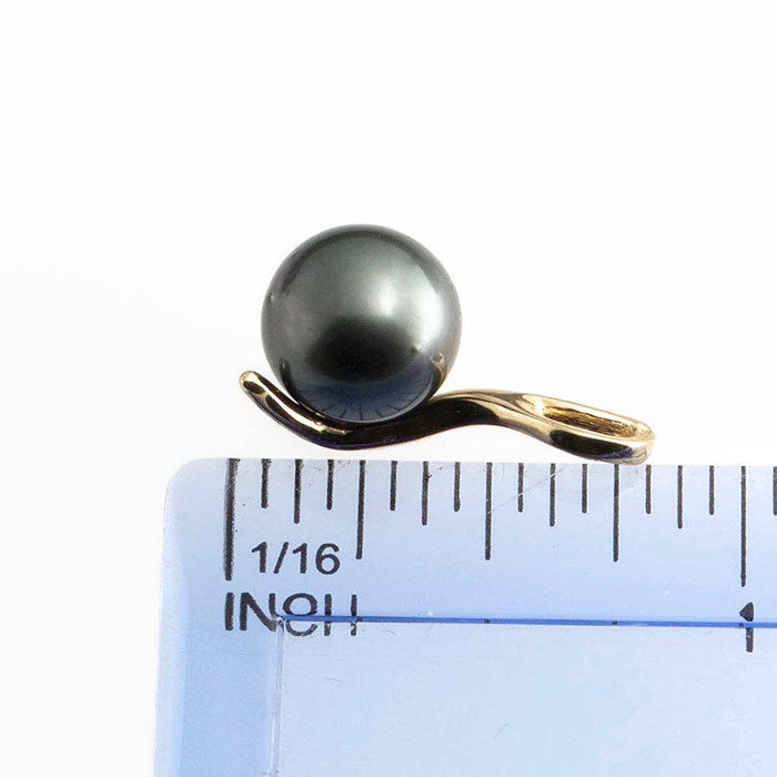 14K Gold Wishbone Pendant with Black Tahitian Pearl Necklace