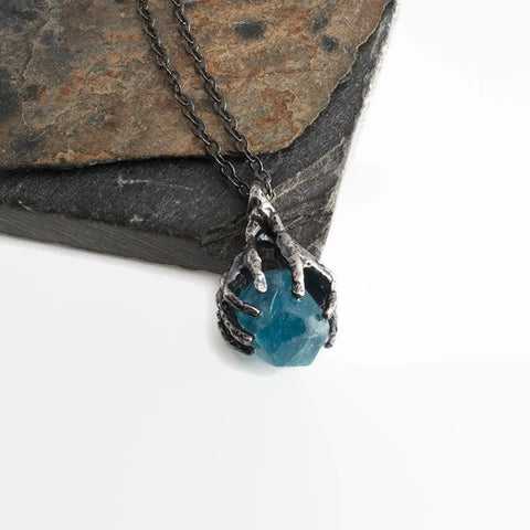 Sterling Silver Necklace with Blue Fluorite Charm Pendant