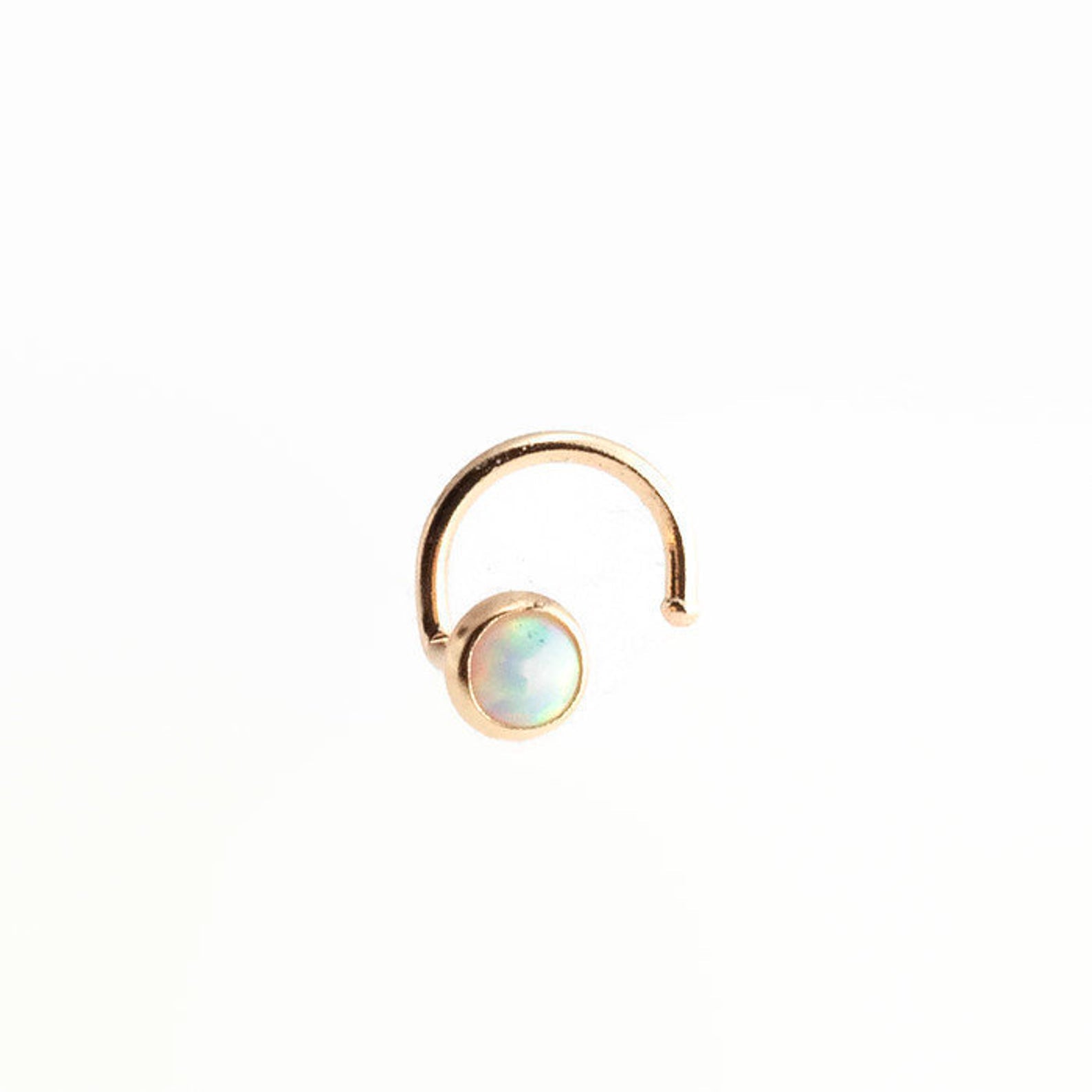Solid Gold Opal Nose Screw Stud – Left Side