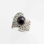 Sol and Venus Black Tahitian Pearl in Sterling Silver Band Handmade Ring