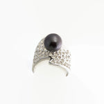 Sol and Venus Black Tahitian Pearl in Sterling Silver Band Handmade Ring