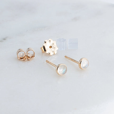 Gold Filled Stud Earrings with Moonstone 3 mm