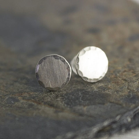 Sterling Silver Hammered Stud Earrings in Matte Side Hammered Finish