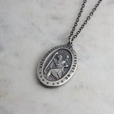 Sterling Silver St. Christopher Oval Pendant Charm Necklace