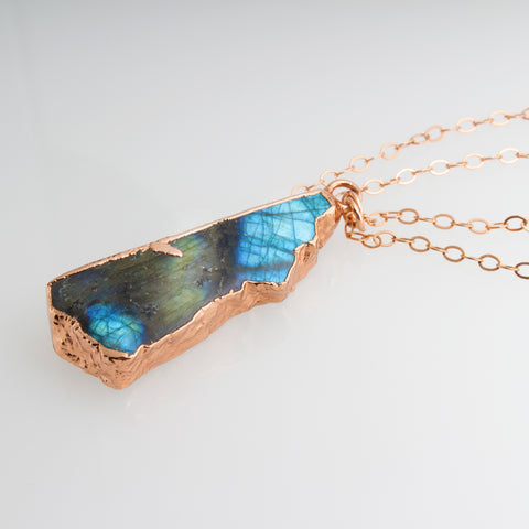 Sol and Venus Rose Gold Necklace with Large Labardorite Pendant