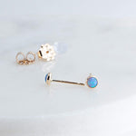 Gold Filled Tiny Stud Earrings with Light Blue Opal 3 mm