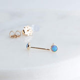 Gold Filled Tiny Stud Earrings with Light Blue Opal 3 mm