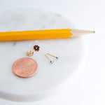 Gold Filled Tiny Stud Earrings with Light Blue Opal 3 mm