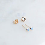 Gold Filled Tiny Stud Earrings with Light Blue Opal 3 mm