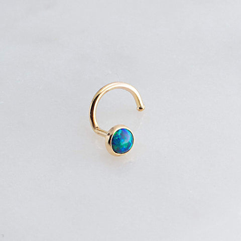 Gold Filled Nose Screw with Blue-Green Opal for the Left Side