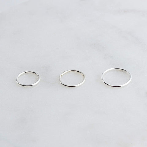 Sterling Silver Mismatched Set of 6 mm, 7 mm and 8 mm Hoop Earrings gauge 20