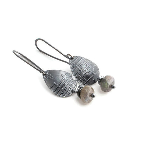 Sterling Silver Music Staff Dangle Earrings with Labradorite
