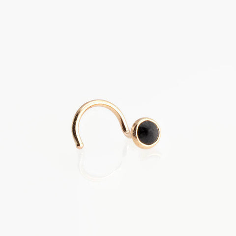 SOLID GOLD Nose Screw with Black Spinel for the Right Side