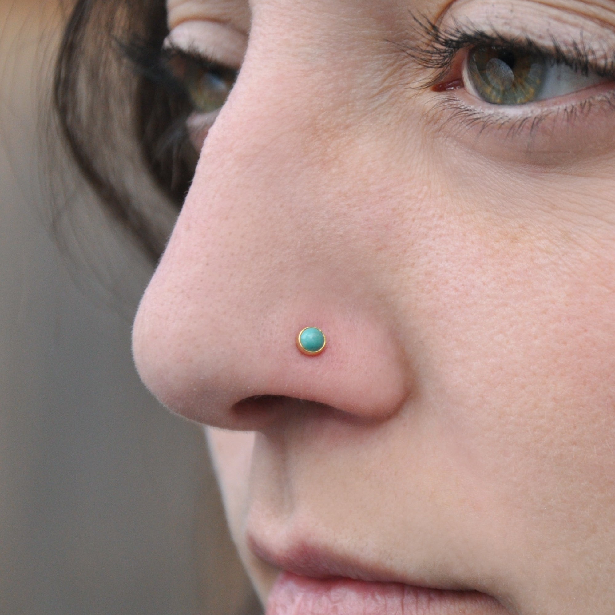 Gold-Filled Green Turquoise Opal Nose Screw